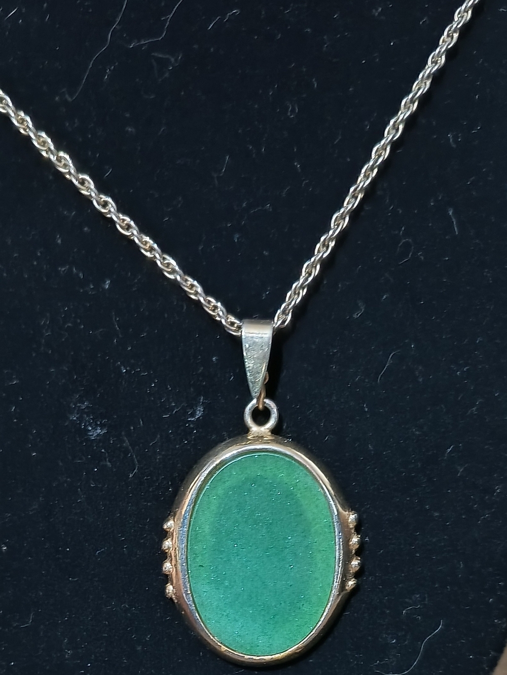 Whiting & Davis Gold-Tone Necklace with Green Oval Pendant
